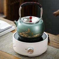 陶瓷玻璃铁壶大功率电陶炉功夫茶炉家用茶壶烧水泡茶办公室煮茶器|白色电陶炉+仙鹤提梁壶