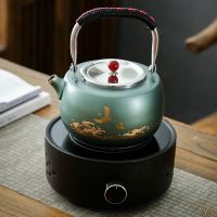 陶瓷玻璃铁壶大功率电陶炉功夫茶炉家用茶壶烧水泡茶办公室煮茶器|雅黑电陶炉+仙鹤提梁壶