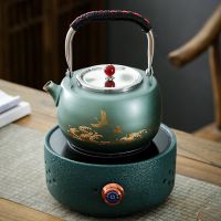 陶瓷玻璃铁壶大功率电陶炉功夫茶炉家用茶壶烧水泡茶办公室煮茶器|黛绿电陶炉+仙鹤提梁壶