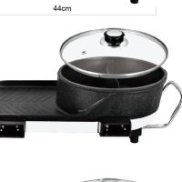 韩式麦饭石火锅烧烤一体锅家用无烟电烧烤炉涮烤多功能不粘电烤盘|中号双控鸳鸯