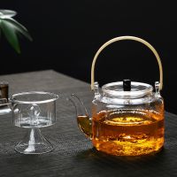 家用耐高温玻璃茶壶电陶炉加热烧水泡茶壶提梁煮茶养生壶茶具套装|透明蒸煮双胆壶1000ml