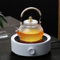 家用耐高温玻璃茶壶电陶炉加热烧水泡茶壶提梁煮茶养生壶茶具套装|祥云900ml壶嘴滤网壶+简约白茶炉