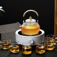 家用耐高温玻璃茶壶电陶炉加热烧水泡茶壶提梁煮茶养生壶茶具套装|祥云900ml+白色炉+6透明杯