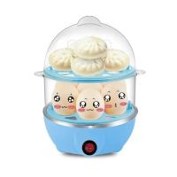迷你插电蒸锅蒸包子馒头煮蛋器电蒸笼用小电蒸锅三层蒸菜热菜器Y5|双层-圆盖-蓝色