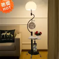落地灯客厅卧室沙发置物茶几灯创意美式北欧钟表立式台灯
