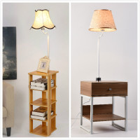 茶几客厅边柜置物架网红木质床头柜可选遥控调光卧室落地台灯