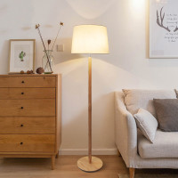 日式北欧木质客厅落地约布艺卧室房间实木圆盘床头落地台灯