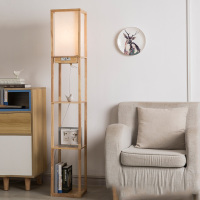 北欧客厅落地灯置物架子灯调光简约遥控卧室创意日式原木书房灯具