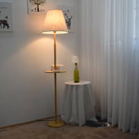 现代简约北欧带面板托盘落地灯客厅卧室床头立式地灯亚麻百褶布艺