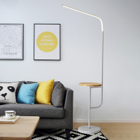 落地灯极简北欧ins风usb无线充电客厅卧室原木置物架立式台灯