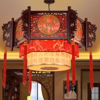 中式吊灯实木仿古中国风羊皮吊灯客厅饭店中餐厅餐馆复古古典灯具
