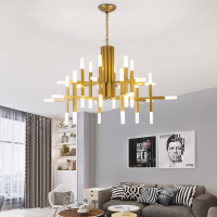 北欧后现代简约店铺铁艺金色吊灯大厅卧室餐厅黑色弯管枝形灯