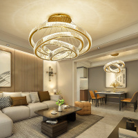 现代水晶灯客厅约家用餐厅灯具创意大气圆环复式楼大吊灯