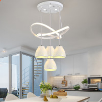 餐厅吊灯四头现代简约饭厅家用厨房创意个性白色铁艺餐桌灯具