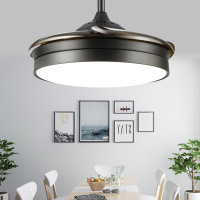 北欧隐形扇餐厅吊扇灯 客厅超薄风扇吊灯 带灯扇一体吸顶黑色电扇