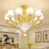 金色欧式客厅吊灯现代简约餐厅卧室奢华大气水晶灯具套餐吸吊两用