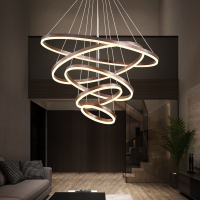 客厅吊灯 现代简约环形复式楼梯大吊灯大气圆形餐厅灯北欧灯具