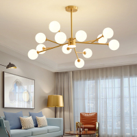 后现代吊灯全铜简约北欧客厅餐厅卧室水晶灯具灯饰分子灯大气