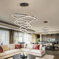 网红客厅吊灯现代简约别墅楼梯大厅灯具创意个性圆环形餐厅灯