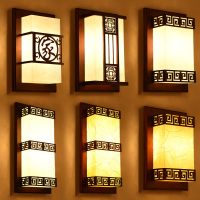 现代中式壁灯卧室床头灯古典茶楼走廊壁灯客厅墙壁灯羊皮实木灯具