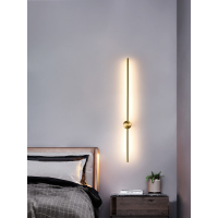 现代简约客厅长线条形壁灯北欧极简卧室床头创意个性全铜灯具