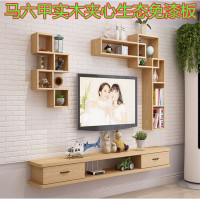 北欧实木电视柜背景墙吊柜多功能置物架美式客厅墙上壁柜卧室搁板