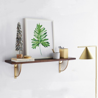 北欧金色墙上置物架实木壁挂架简约墙壁书架ins风装饰架一字搁板