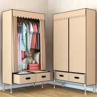 带抽屉衣柜简易布衣柜单人小号学生宿舍女生结实耐用布艺钢管加厚