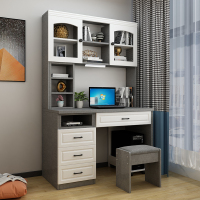 电脑桌带书柜书架家用书桌一体多功能组合学生学习台式简约地中海
