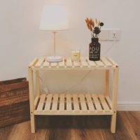 置物架实木质排骨架床头柜收纳搁物架落地卧室内简易多层架子ins