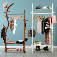 实木衣帽架带镜子落地卧室鞋柜带挂衣架双杆带穿衣镜鞋柜衣架一体