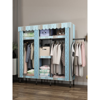 简易布衣柜钢管加粗加固出租房推拉家用卧室现代简约收纳柜衣橱