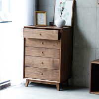 嘉卉 北欧实木五斗柜黑胡桃木色家具抽屉柜卧室简约边柜日式斗柜储物柜