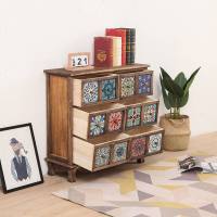 嘉卉 黑胡桃木斗柜收纳柜 经济型储物柜家用 客厅地中海床头柜实木