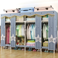 嘉卉 家用简易布衣柜钢管加粗加固加厚全钢架窗帘式不锈单双人组装衣橱