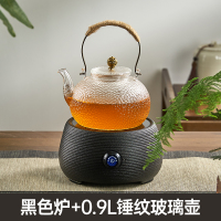 电陶炉煮茶器迷你家用小型茶道煮茶炉玻璃烧水泡茶电热圆形陶瓷炉|黑色电陶炉+0.9L锤纹壶