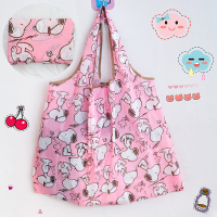 ins可爱少女心折叠帆布购物袋环保便携大容量手提市买菜包大号|粉色史努 横向大号