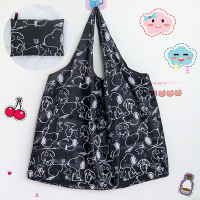 ins可爱少女心折叠帆布购物袋环保便携大容量手提市买菜包大号|黑色史努 横向大号