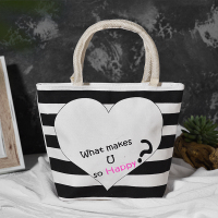 新款加厚小号帆布包女手提带拉链购物袋便当包妈妈零钱包手拎小包|条纹 横向小号