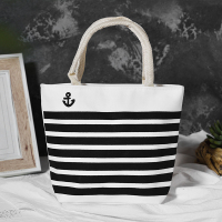 新款加厚小号帆布包女手提带拉链购物袋便当包妈妈零钱包手拎小包|黑色条纹 横向小号