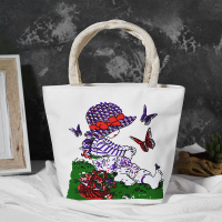 新款加厚小号帆布包女手提带拉链购物袋便当包妈妈零钱包手拎小包|蝴蝶女孩 横向小号