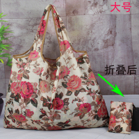 大容量市购物袋大号可折叠轻薄便携带妈咪买菜包 环保袋礼品袋|玫红色米白玫瑰花 横向大号