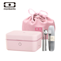 xcoolthing电热饭盒可插电加热餐盒上班族保温便当盒|粉色蒸汽加热饭盒+不锈钢筷叉勺餐具+便当包