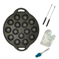 章鱼樱桃小丸子锅无涂层不粘烤盘电磁燃气炉用烤鹌鹑蛋虾扯蛋模具|15孔赠手套、油刷、翻针