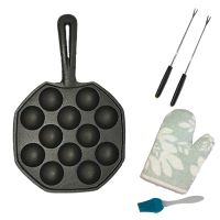 章鱼樱桃小丸子锅无涂层不粘烤盘电磁燃气炉用烤鹌鹑蛋虾扯蛋模具|12孔赠手套、油刷、翻针