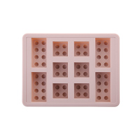 硅胶球形冰格创意可爱圆形做冰块模具家用冷冻型冰盒带盖|积木款[藕粉色]带盖