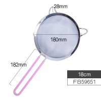 不锈钢手持面粉筛家用过滤网筛细面粉筛子漏网烘焙工具|(双耳)直径18厘米粉紫色FB59651