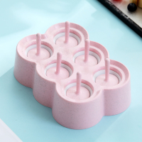 儿童雪糕模具盒冰淇淋模具冰格冰棍家用冰块模具小麦秸秆冰模|长方形冰棒模具[淡雅粉]