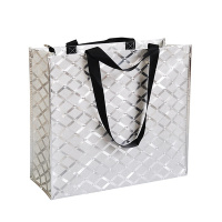 时尚手提外出旅行袋子防水便携短途旅行手提袋购物袋女包|银色手提包(金葱膜)-40*45*18cm 横向大号