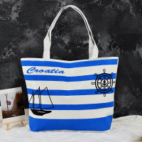 帆布包女单肩手提袋小清新环保购物袋手提包学生书包休闲包|蓝条帆船 横向中号